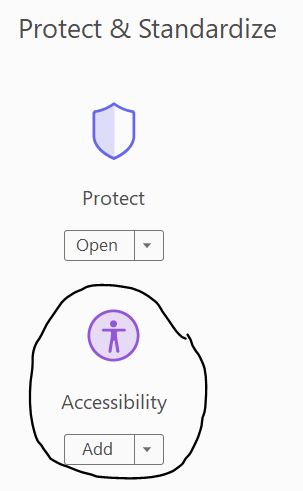 the accessibility tools button under the section Protect and Standardize